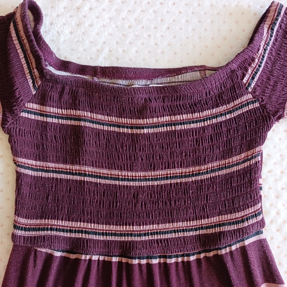 Maurice's Maroon Striped Smocked Off-Shoulder Maxi Dress - Picture 5 of 11